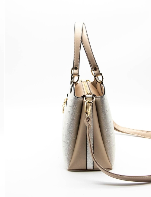 Дамска елегантна чанта в сребро и бежово 972 M46 P.Baski Silver&Polo