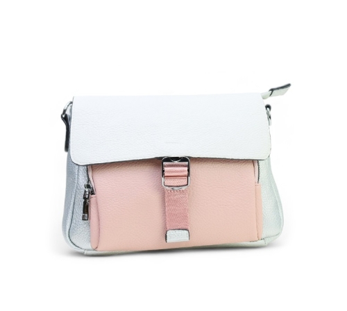 Дамска чанта през рамо в сребро и розово 28580