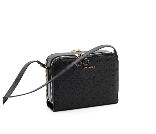 Дамска чанта през рамо черна 888 M46 P.Baski Silver&Polo